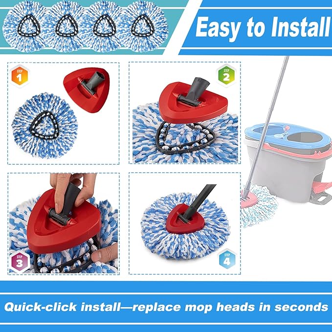 8 Pack Spin Mop Replacement Heads,100% Microfiber Spin Mop Refill Head,360° Spinning Mop Replace Head for Floor Cleaning, Only Fit for RinseClean 2-Tank System