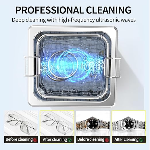 Granbo Ultrasonic Cleaner 1.3L Jewelry Cleaning Ultrasonic Machine 40kHz with Digital Timer and Degassing,110V Digital Ultrasonic Parts Cleaner for Denture Dental Oral Irrigator Parts Glasses