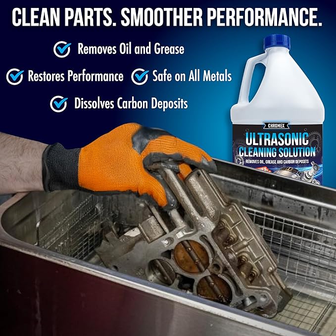 Chromex Ultrasonic Carburetor & Engine Parts Cleaning Solution - Concentrated Degreaser for Aluminum, Brass & Steel - 1 Gallon