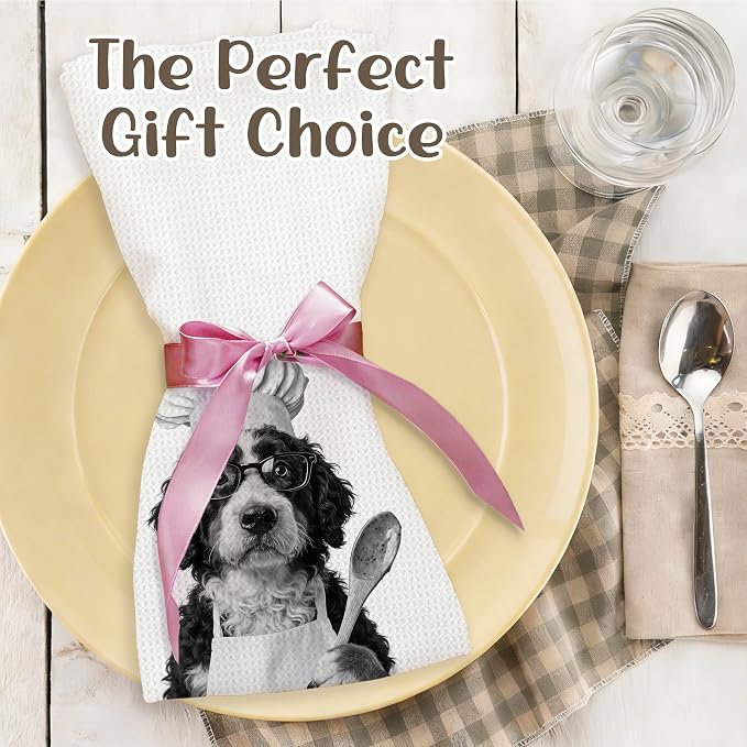 Funny Bernedoodle Kitchen Towels Set of 2, Dog Kitchen Accessories, Dog Chef Gifts for Women Decorative Hand Towels for Kitchen Decor, Bernedoodle Lovers Gifts Dish Tea Towel, 16x24 Inch