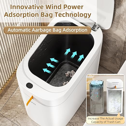 MOPALL 3.5 Gallon Motion Sensor Trash Can Automatic Touchless +3.3 Gallon Slim Garbage Can with Press-Top Lid