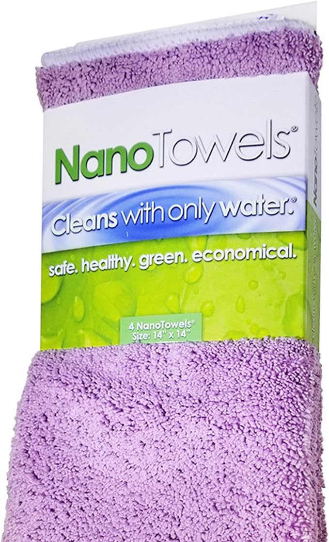 Nano Towels - The Amazing Eco Cloth that Cleans Virtually Any Surface with Only Water. No More Paper Towels Or Toxic Chemicals. 4-Pack (14x14, Lavender)
