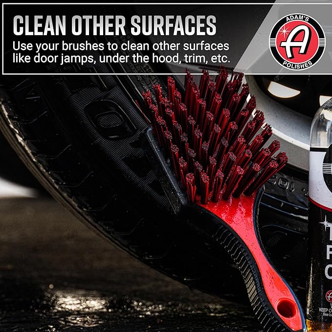 Adam's Wheel & Tire Brush Kit (3-Item) - Includes Wheel Brush, Tire Brush & Barrel Brush for Cleaning Rubber, Plastic, Chrome, Metal, Aluminum, Rim & Spoke Surfaces