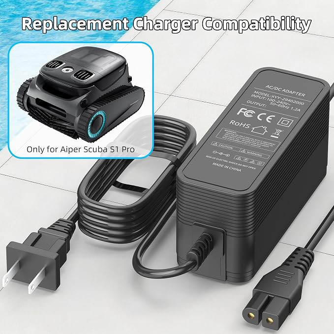 29.4V Charger Replacement for Aiper Scuba S1 Pro 25.2V Li-ion Battery Cordless Robotic Pool Vacuum Cleaner Power Adapter