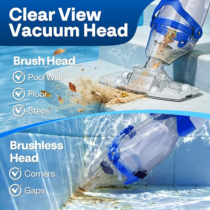 VIVOHOME 19.5GPM Handheld Pool Vacuum 75min Runtime 2.6L Filter | Powerful 40W Motor Suction Cordless Cleaner, Adjustable 8.2FT Pole for Above Ground & In-Ground Pools
