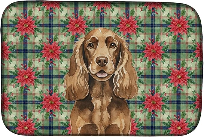 Caroline's Treasures Liver English Cocker Spaniel Christmas PoinsettIas Dish Drying Mat Absorbent Dish Drying Mat Pad for Kitchen Counter Dish Drainer Mat for Countertop, 14 x 21", Multicolor