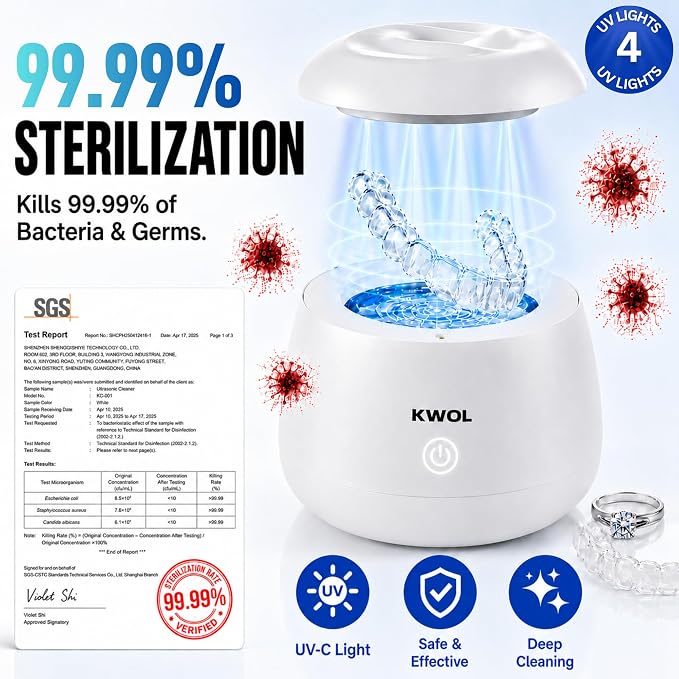 Ultrasonic Retainer Cleaner Machine - 48kHz Aligner and Denture Cleaner for Mouth Guard, Night Guard, Dental Trays, Braces, Toothbrush and Jewelry with 200ml Capacity