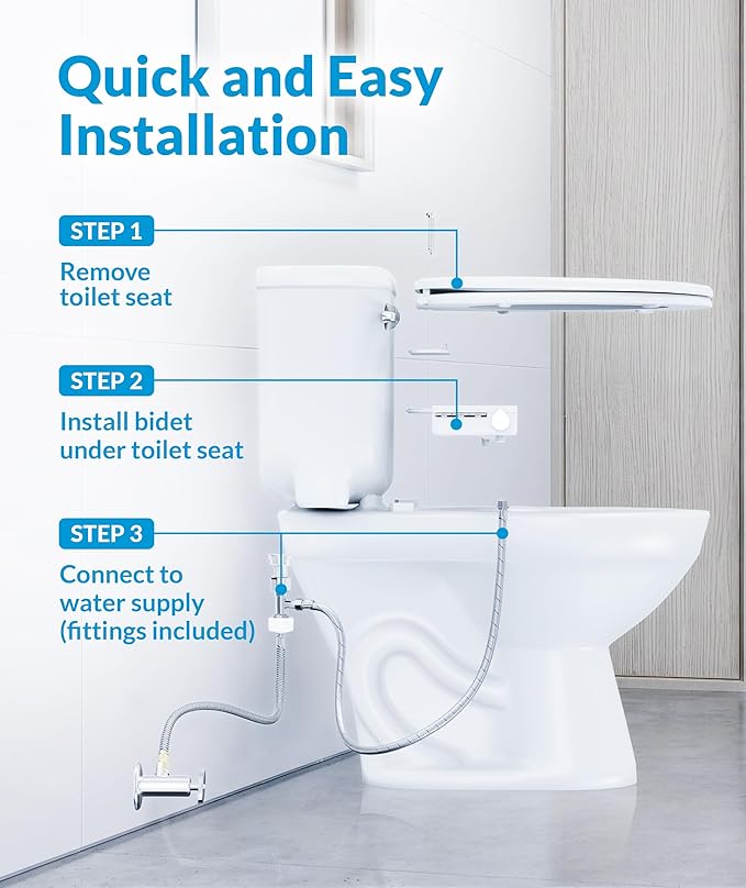 CLEAR REAR Ultra Slim Bidet Attachment for Toilet Seat - Non-Electric with Self Cleaning Dual Nozzles, Leak Proof, Adjustable Water Spray, Rear & Feminine Wash Toilet Bidet Upgrades (White Piano Keys)