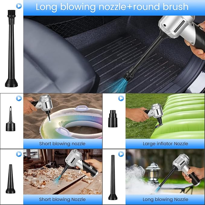 Car Vacuum Portable Cordless with 18000PA Super Suction, 4 in 1 Portable Air Blower/Car Vacuum 90°Foldable Handheld Rechargeable Brushless Motor, Gifts for Mother's Day for Home, PC