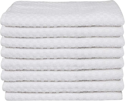 DG Collections Premium Dish Towels for Kitchen, 8 Pack, 15x25 Inch - 100% Cotton Kitchen Towels with Hanging Loop, Highly Absorbent, 400 GSM Bar Mop Cleaning Towels - White