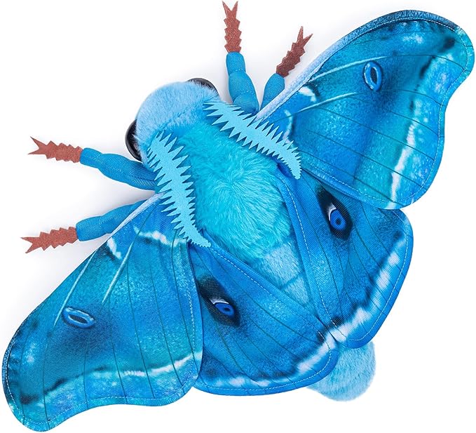 Moth Stuffed Animals Toy, Lifelike Blue Moths Plush 11in, Realistic Soft Big Wing Plushies Figure Gift Collection for Kids