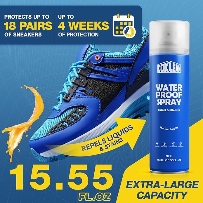 15.55 OZ Shoe Waterproof Spray, Rain & Stain Nano Repellent for Suede, Sneaker, Canvas, Fabric Shoe Protector Spray