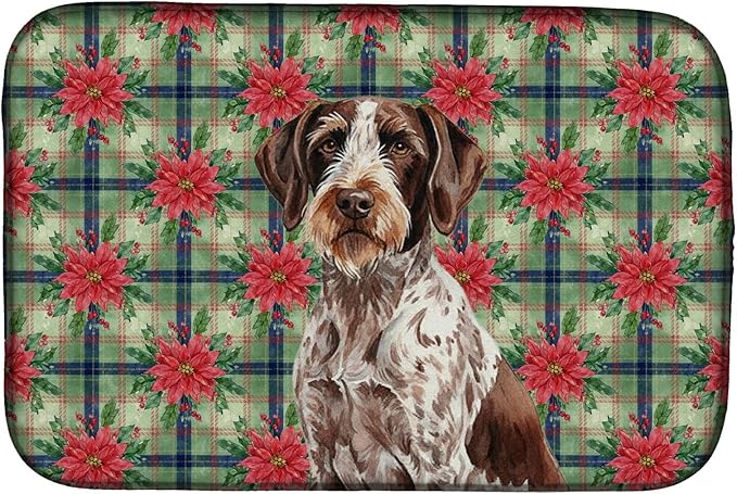 Caroline's Treasures Roan German Wirehaired Pointer Christmas PoinsettIas Dish Drying Mat Absorbent Dish Drying Mat Pad for Kitchen Counter Dish Drainer Mat for Countertop, 14 x 21", Multicolor