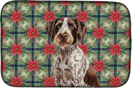 Caroline's Treasures Roan German Wirehaired Pointer Christmas PoinsettIas Dish Drying Mat Absorbent Dish Drying Mat Pad for Kitchen Counter Dish Drainer Mat for Countertop, 14 x 21", Multicolor