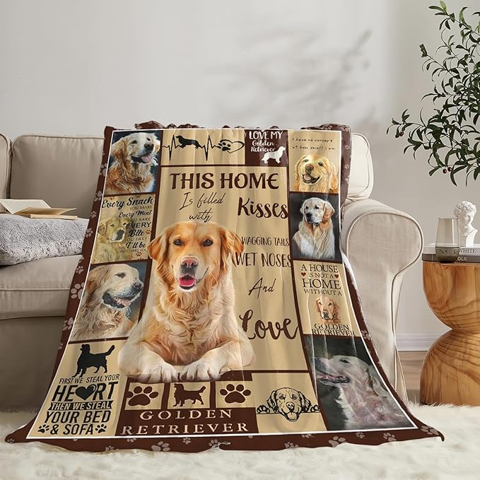 Tijuboni Golden Retriever Throw Blanket Dog Gifts for Girls Boys Women Men Kids Adults Soft Flannel Fleece Blanket for Couch Sofa Bed Home Decor 50"x60"