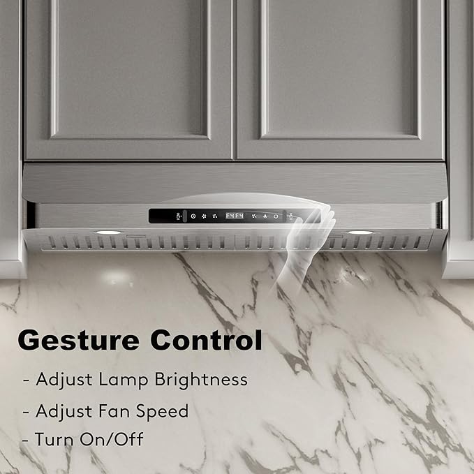 Range Hood 30inch Under Cabinet, 900CFM Stainless Steel Kitchen Vent Hood with Gesture/Touch Control and Permanent Stainless Steel Filters, Ducted Vent, Top and Rear Vents