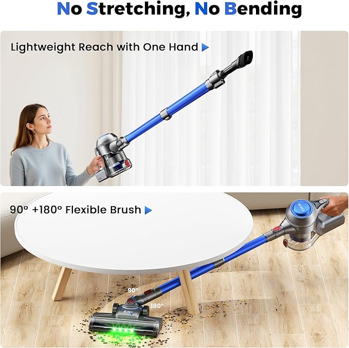 UML0 Cordless Vacuum Cleaner, 40Kpa Powerful Suction Stick Vacuum Cleaners for Home, 45 Mins Runtime, 1.6L Dust Box, Anti-Tangle, 8-in-1 Rechargeable Vacuum for Hardwood Floor,Carpet,Pet Hair