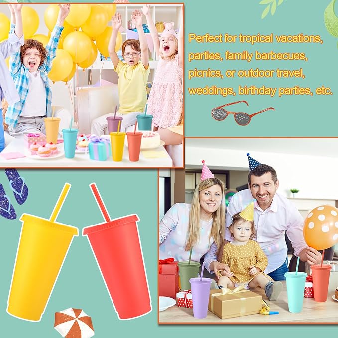 Honeydak 30 Pack Tumbler with Straw and Lid Bulk Cups for Gifts Water Bottle Iced Coffee Travel Mug Cup Reusable Plastic Tumblers for Party Birthdays 24-27 oz (Pastel Color)