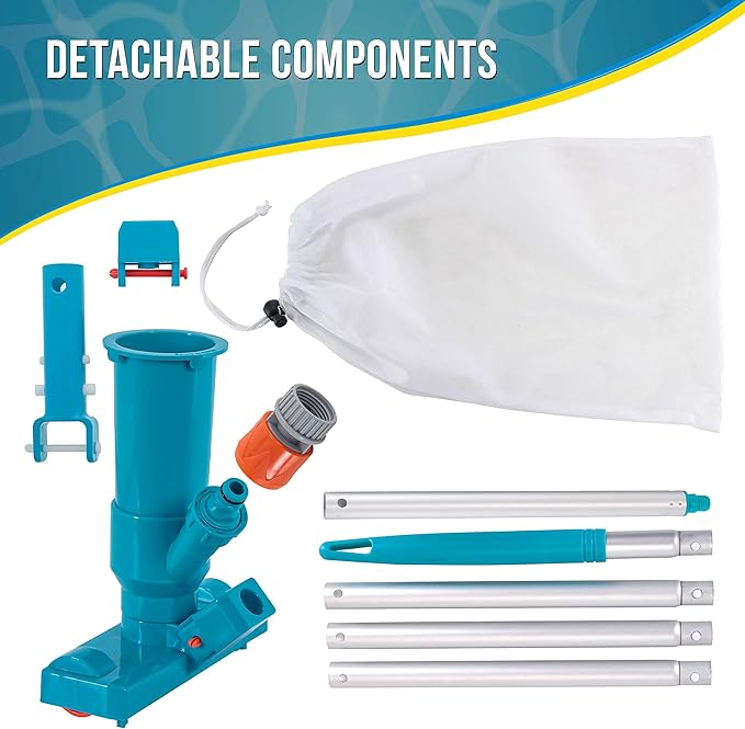U.S. Pool Supply Above Ground Pool Vacuum Cleaner, Manual Pool Vacuum Cleaner, Spa Cleaner for Hot Tub, Ponds - 5 Section 4ft Pole, Mesh Leaf Bag, Telescopic Pole Attachment - Attaches to Garden Hose
