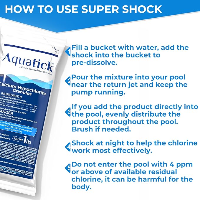 Pro-Grade Chlorine Pool Shock, 68% Cal-Hypo Granular Sanitizer, Prevents Bacteria & Algae, Restores Crystal Clear Water - Shock Treatment, Swimming Pool Chemical - 6 X 1lb