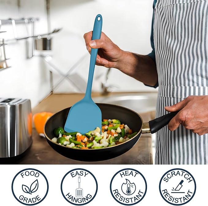 E-far Silicone Cooking Utensils Set, 25 Piece Kitchen Utensils with Holder, Non Toxic Kitchen Tools Spatula, Turner, Spoon, Ladle for Nonstick Cookware, Heat Resistant & Dishwasher Safe - Blue