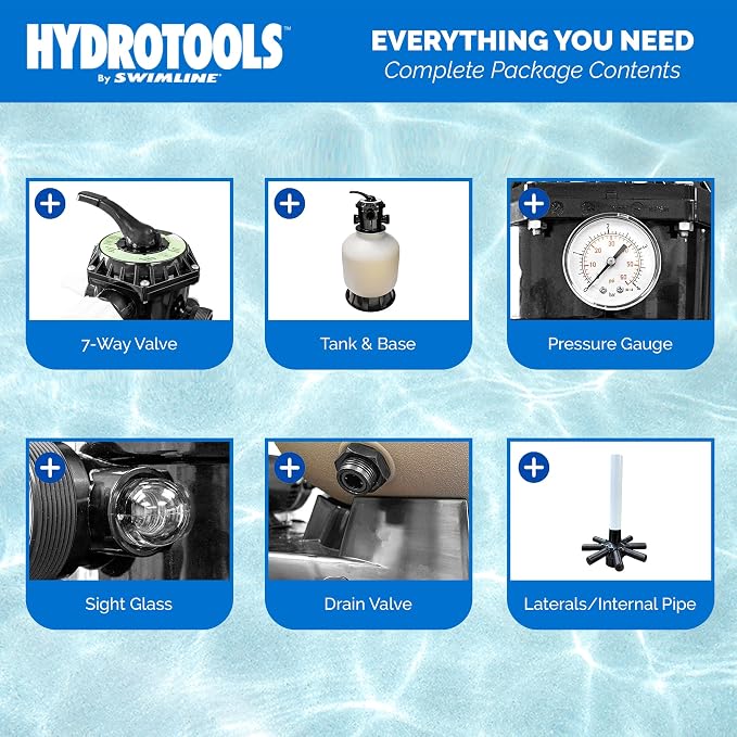 SWIMLINE HYDROTOOLS 24 Inch Sand Filter Combo Set With Stand & Multi Port Valve, 300 Pound Sand Capacity