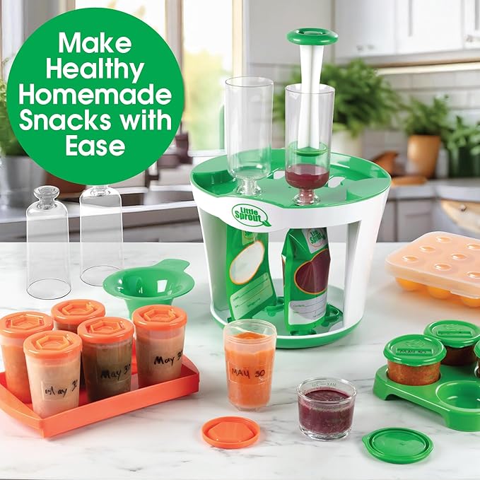 Baby Food Maker For Infants & Toddlers (11 Piece Set)- Make 4 6oz Food Squeeze Purees at Once w/ Fill Station, Pouches, Funnel, Tubes & Plunger- Dishwasher Safe & BPA Free for Homemade Semi-Solid Food