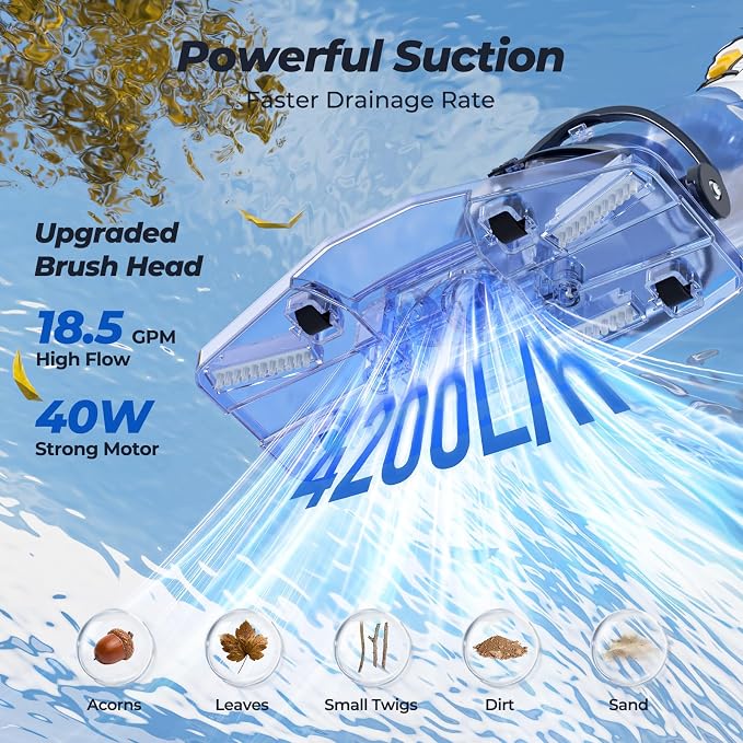 Pool Vacuum for Above Ground Pool, JESIMAIK Cordless Pool Vacuum with 18.5 GPM, 60 Min Runtime, Telescopic Pole, Ideal Above Ground Pool Vacuum for Inground Pool, Spas, Hot Tubs