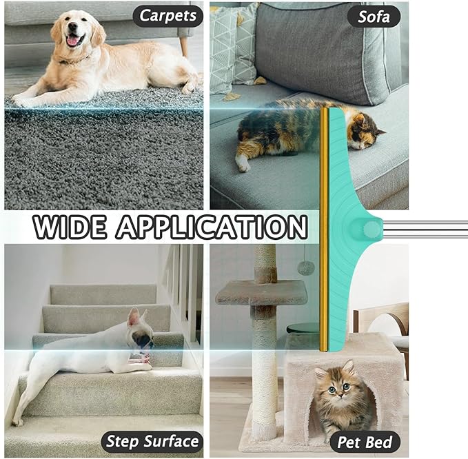 Eaersan Carpet Rake for Pet Hair Removal - Reusable Pet Hair Remover, 45” Adjustable Long Handle Cat Dog Carpet Rake Scraper with Patented Design, Dog Hair Rake Brush for Rugs, Mats