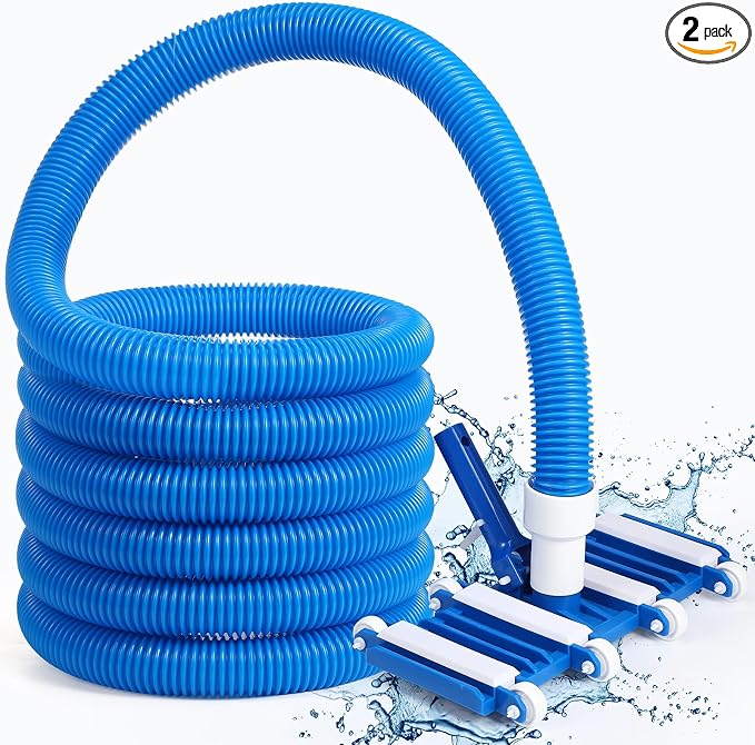 2 Pcs Pool Cleaning Vacuum Kits include 14" Swimming Pool Vacuum Head with Flexible Wheels and 1-1/2" x 18 FT Hoses for Inground Above Ground Pond Cleaning, Pole Not Included(Right Corner)