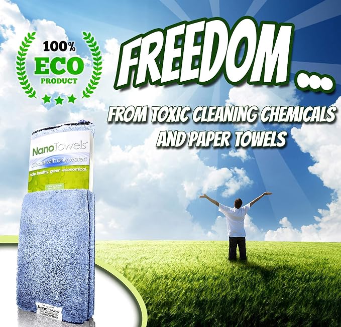 Nano Towels - The Amazing Eco Cloth Wipes that Cleans and Makes Shiny Virtually Any Surface with Only Water. No More Paper Towels Or Toxic Chemicals. 4-Pack. The Original USA Brand. (14x14, Blue)