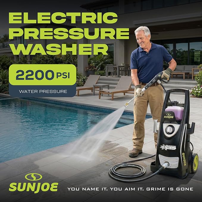Sun Joe SPX3000-XT1 XTREAM 2,500 PSI Pressure Washer with 14.9A Motor, Includes 4 Quick-Connect Nozzles, High-Pressure Hose, Garden Hose Adapter, and 35-Foot Power Cord