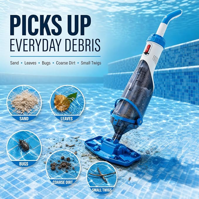 Cordless Handheld Pool Vacuum with Telescopic Pole, Rechargeable Pool Vacuum Cleaner, 18.5 GPM Strong Suction, Up to 60 Min Runtime, for Above Ground & Inground Pools, Hot Tubs & Spas