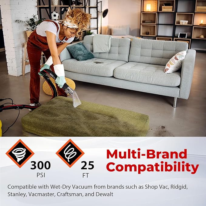 Shop Vac Extractor Kit, Better Extractor Hose Kit for Carpet & Upholstery Cleaning in Home and Auto, with Wand, Hose & Adapter