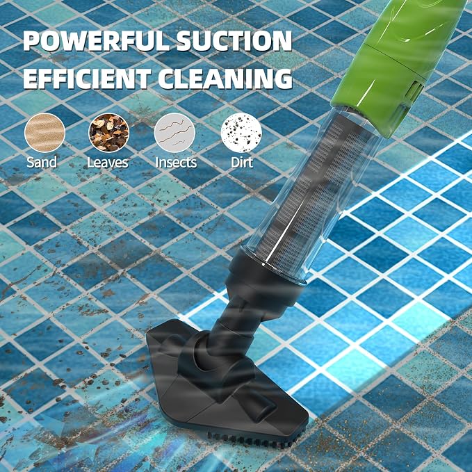 Cordless Pool Vacuum, Handheld Pool Cleaner with Telescopic Pole for Hot Tubs, Spas, Above Ground and Inground Pools Cleaning for Sand and Debris