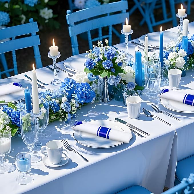 400PCS Pre Rolled Blue Plastic Silverware Sets - Heavy Duty Blue Cutlery - Include 100 Pack Wrapped Disposable Utensils with Napkins for Parties & Weddings & Independence Day & 4th of July