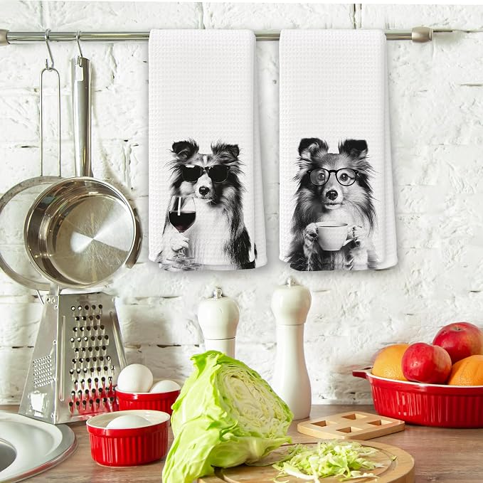 Funny Chef Shetland Sheepdog Kitchen Towels Set of 2, Shetland Sheepdog Dog Gifts for Women Dish Tea Towels for Kitchen, Dog Mom Lovers Owner Gifts Decorative Hand Towel, 16x24 Inch