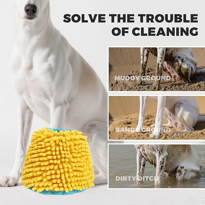 ETIAL 2-in-1 Dog Paw Cleaner & Dryer Cup with Built-In Towel, Portable Pet Foot Cleaning Washer for Mud, Dirt, Sand, and Water, Machine Washable, Foldable Design for Travel (S)