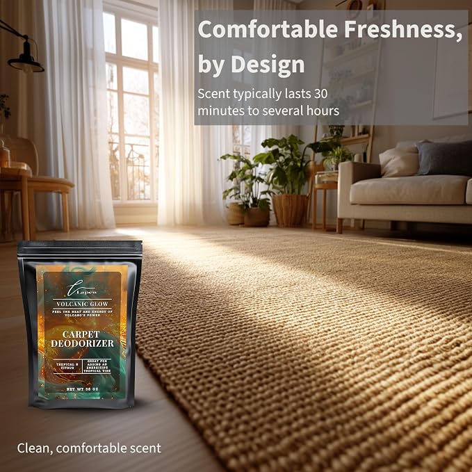 Lapew Volcanic Glow Carpet Deodorizer Powder - Pet Safe Freshener for Vacuuming | Scented Odor Eliminator for Home | 36 oz