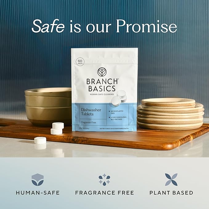 Branch Basics Dishwasher Tablets – 120 Ct | Plastic-Free, Fragrance-Free, Human-Safe | Delivers a Powerful Clean Without Harsh Chemicals (60 Count (Pack of 2))