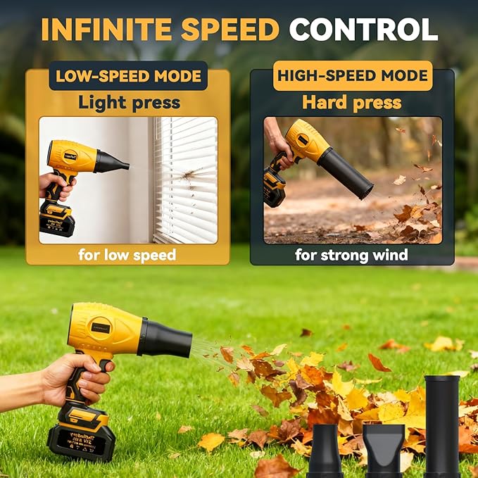600000 RPM Lightweight Handheld Cordless Leaf Blower, Includes 2×4.0Ah Batteries, Charger, 3 Nozzles, Powerful Blowers Air Turbo Jet, with Earplugs, for Yard Cleaning, Lawn Care, Leaves & Dust
