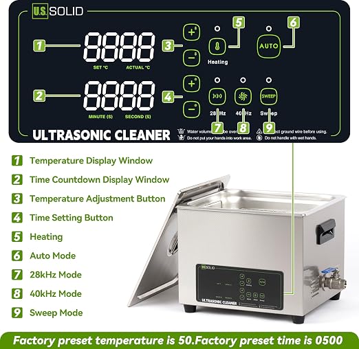 U.S. Solid 3L Ultrasonic Cleaner - 28/40kHz Dual-Frequency Digital Ultrasonic Cleaning Machine with Heater, Timer, and Degas Function