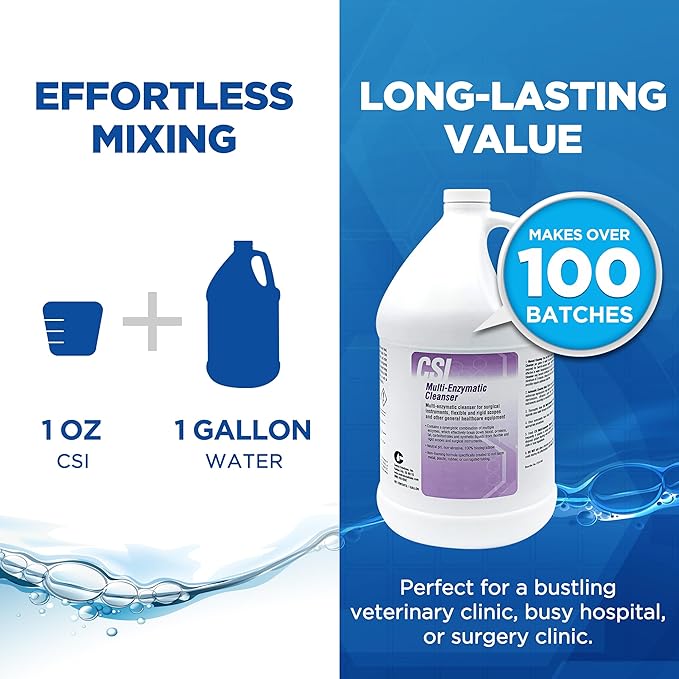 CSI Central Solutions Multi Enzymatic Cleanser - Hospital Grade Medical Instrument Cleaner for Presoak and Manual Processing, 1 Gal, 4 Pack