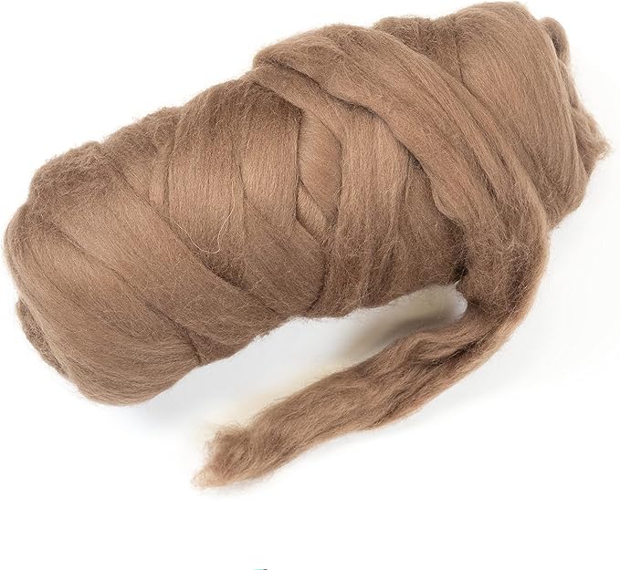Kondoos Colored Natural Wool roving, 1 lb. Best Wool for Needle Felting, Wet Felting, handcrafts and Spinning. (Tobacco, 1 lb)