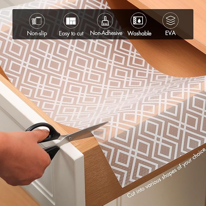 Cooyes Shelf and Drawer Liner for Kitchen Cabinets – Non-Adhesive, Waterproof, Non-Slip Cabinet Liners for Scratch Protection, Desk, Refrigerator, Shelves, Drawers with Modern Pattern