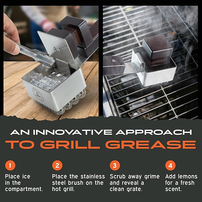 Steam Grill Brush Bristle-Free – Stainless Steel, No-Wire BBQ Grill Brush - Steams Ice as it Cleans Grates – 3 Lb., Heavy-Duty Cleaning Machine by Hickory Summit