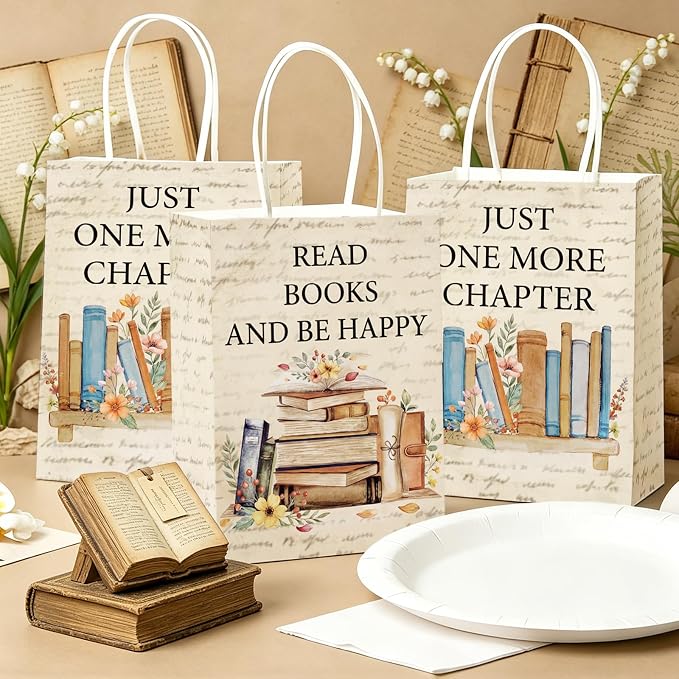 Greencian 112Pcs Vintage Book Party Decorations, Retro Library Reading Themed Disposable Plates Napkins Forks and Gift Bags Set, Book Club Tableware Supplies for Birthday Party Serves 24