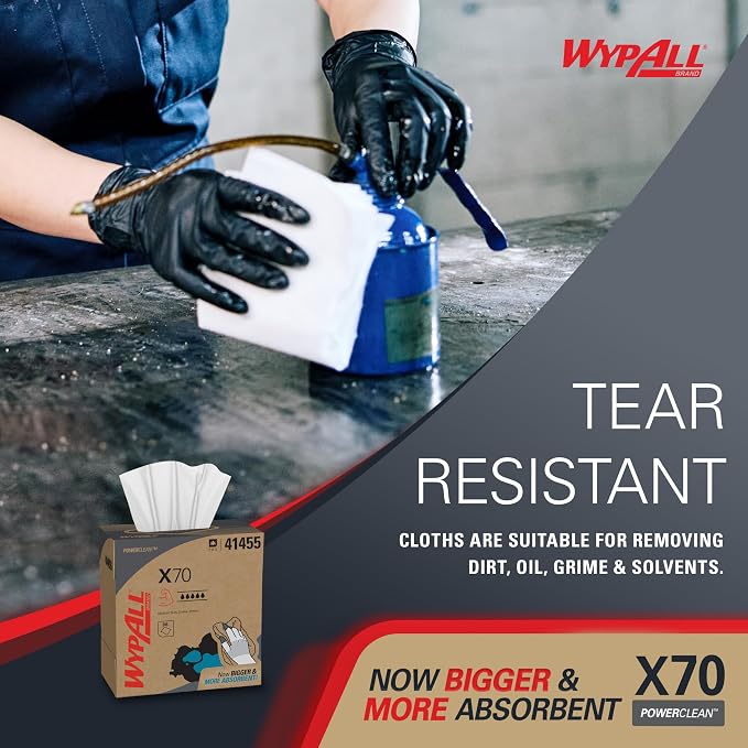 WypAll PowerClean X70 Cloths Medium Duty Wipes (41455), Pop-Up Box, Long Lasting Towels, White (10 Packs of 96 Sheets, 960 Sheet Total)