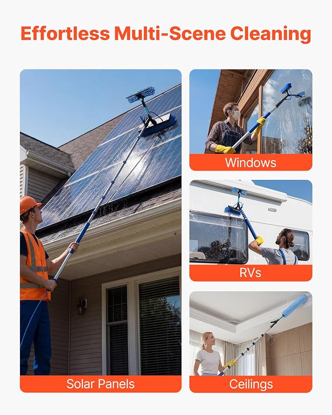 VEVOR Solar Panel Cleaning Kit, 39 ft, Water Fed Pole Kit with Cleaning Brush, Soap Dispenser, Extendable Aluminum Telescopic Pole, 180° Rotatable Brush Head, for Roof Mounted Solar Panels, Windows