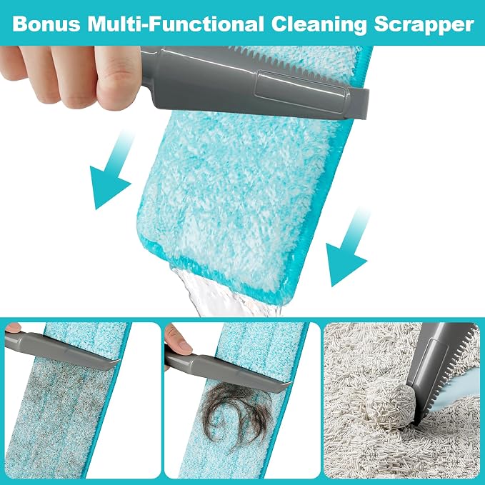 JOYMOOP 18 Inch Dust Mop for Hardwood Floors, Heavy Duty Industrial Wet Dry Mops with Telescopic Handle, Includes 3 Microfiber Mop Pads - Blue-Grey